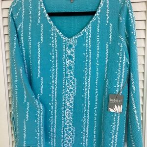Habitat 3/4 sleeve Teal and White Blouse